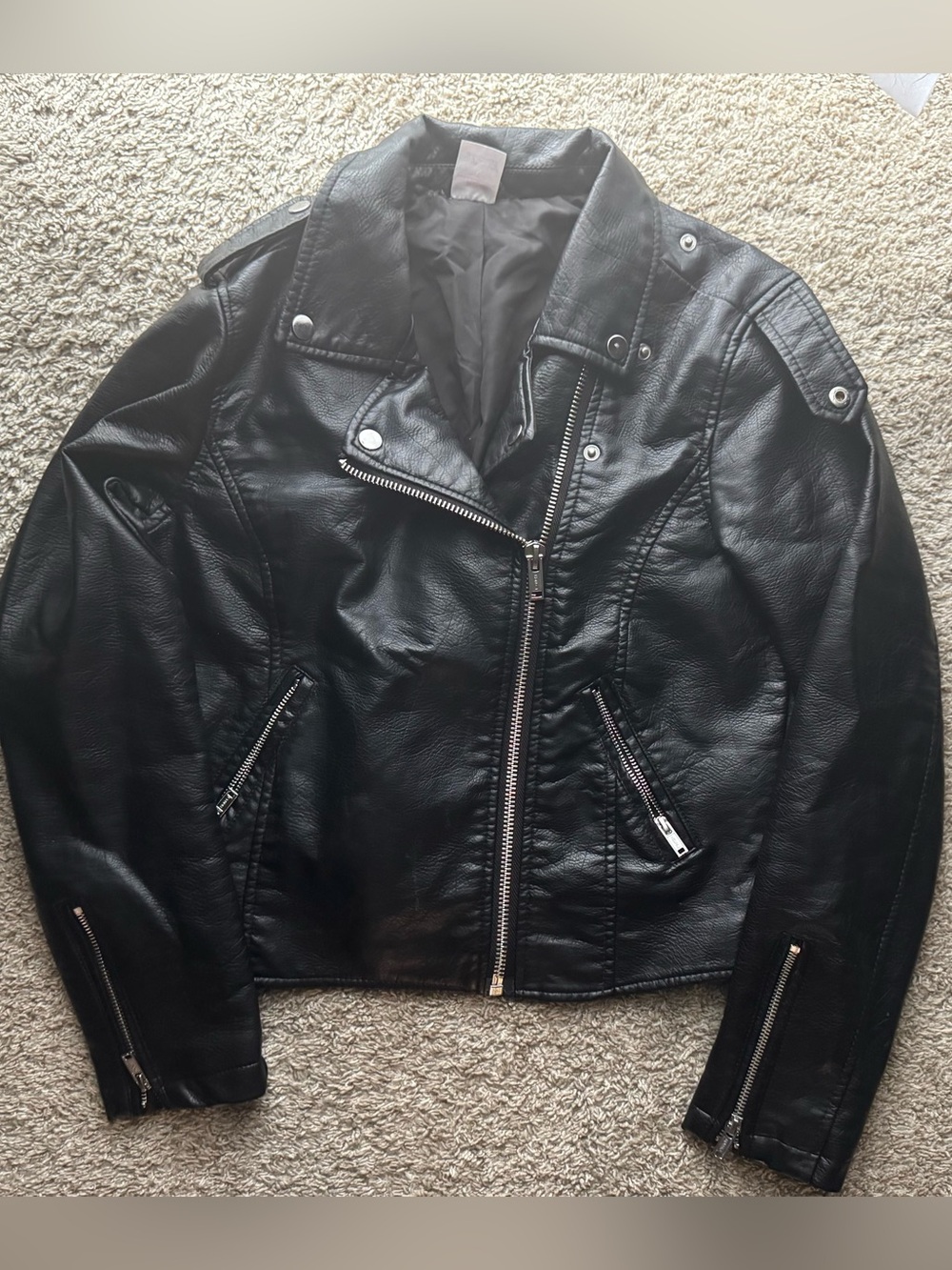 No Boundaries Women’s Black Faux Leather Moto Jacket Size M 7-9